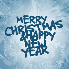 Wall Mural - Winter Christmas and New year card with forzen window and finger made text