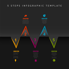 Poster - Five dark horizontal corner steps elements template with icons