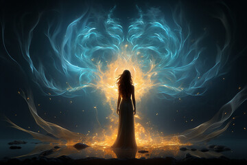 generated ai portrait of woman meditating chakra aura relaxation yoga concept isolated on dark abstr