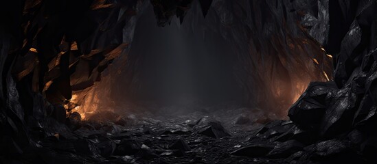 Wall Mural - realistic a dark underground tunnel and close up of rocky texture inside a cave