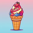 ice cream cone with strawberry vector illustration manually created