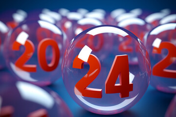 24 number written inside a transparent glass ball new year 2024 concept, Generative ai