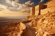 Ancient fortress in the Judaean desert, situated on a rock plateau in Masada, Israel. Generative AI