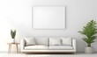 © Miftah - minimalist white house interior with large, plain white wall frames, ai generative