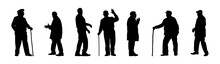 Vector Illustration. Silhouettes Of Elderly Men Of Retirement Age.