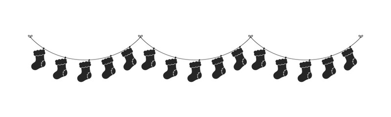 Wall Mural - Christmas Stocking Silhouette Garland Vector Illustration, Christmas Socks Graphics Festive Winter Holiday Season Bunting