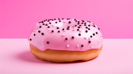 Wall Mural - Donut with sprinkles on pink background, Generative AI