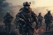 Modern Warfare - Soldiers on the Move. Military Action Scene for Army and Armed Forces