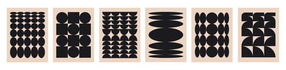 Vector set of abstract monochrome posters. Trendy brutal contemporary cards with geometric shapes