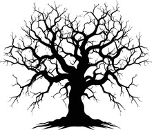 Vector Illustration. Bare Tree Silhouette Without Barren Leaves Dead No Scary Black Life. Hand Drawn. Isolated On White Background AI Generated Illustration