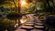 © Keitma - Find your path to zen amidst a serene landscape in a japanese garden in the morning light background