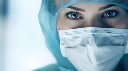 Wall Mural - Close-up face view of a healthcare professional in protective gear