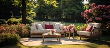 Stylish Furniture In A Lovely Garden On A Summer Day