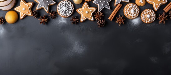 Canvas Print - Christmas cookies on table top view Space for text