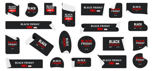 Canvas Print - Black Friday badges, label, tags for sale and promotion. Black friday sale ribbon banners collection. Black friday sale tag banners