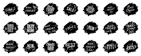Poster - Black Friday badges, label, tags for sale and promotion. Black friday sale banners collection. Black friday sale banners on ink brush