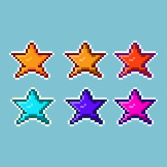 Poster - Pixel art sets of star with variation color items asset. simple star on pixelated style.8bits perfect for game asset or design asset element for your game design asset.