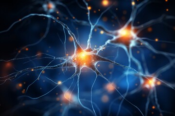 Wall Mural - neuron cells neural network under microscope neuro research science brain signal information transfe