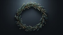  A Christmas Wreath With Lights On A Dark Background With A Place For The Text.  Generative Ai