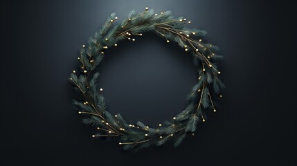 Poster -  a christmas wreath with lights on a dark background with a place for the text.  generative ai