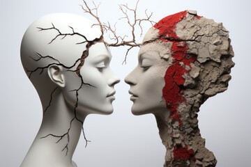 Poster - Two mannequins with red paint on their faces, AI