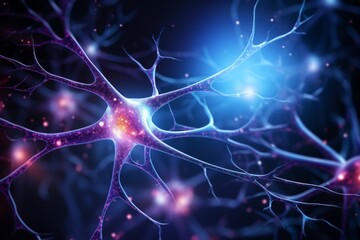 neuron cells neural network under microscope neuro research science brain signal information transfe
