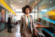 © Bojan - Portrait of african american businesswoman with bag being late for her business meeting. Motion blur.
