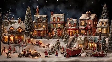 Sticker -  a christmas village with a red truck and lots of lights.  generative ai