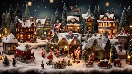 Canvas Print -  a christmas village with a lot of lights and decorations on it.  generative ai