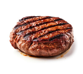 Poster - Grilled Hamburger Beef Patty Isolated on a White Background 