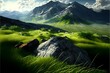 Grassy plateau beautiful scenery intricate detail high quality natural lighting 
