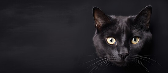 Poster - dark colored photograph of a cat isolated pastel background Copy space