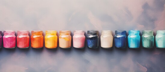 Aufkleber - Colorful paint jars against a isolated pastel background Copy space