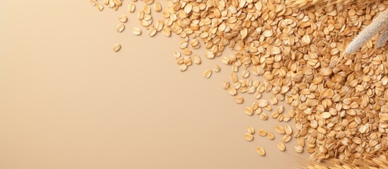 Aufkleber - Dry organic multigrain flakes seen from above on a isolated pastel background Copy space