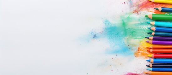 Aufkleber - Crayons on a isolated pastel background Copy space