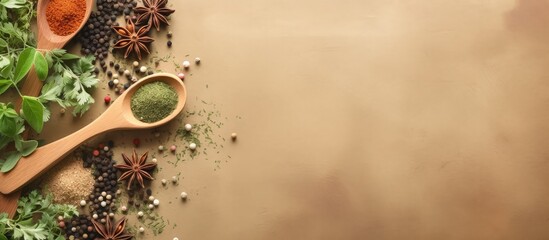 Aufkleber - Coriander seeds in scoop on isolated pastel background Copy space