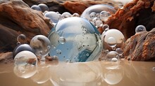  A Blue Glass Ball Sitting On Top Of A Sandy Beach.  Generative Ai