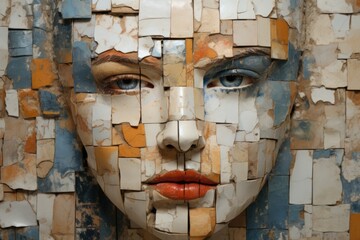 Poster - A close up of a face made of pieces of paper, AI