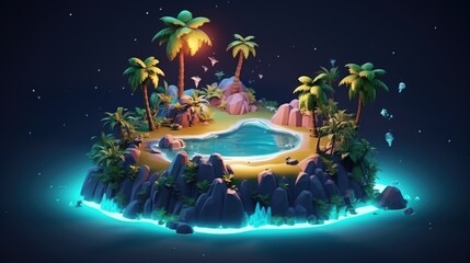 Wall Mural - A small island with palm trees and a pool