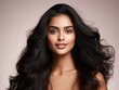 Indian beauty champions hair frizz control in an ad, showcasing sleek, flyaway-free hair