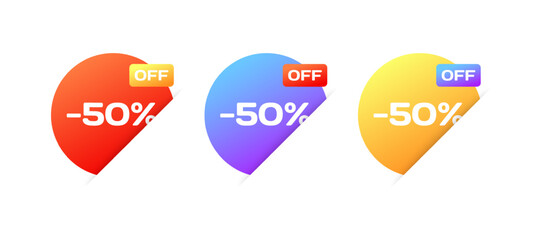 Poster - -50% off stickers. Flat, color, discount stickers, -50% off stickers. Vector icons