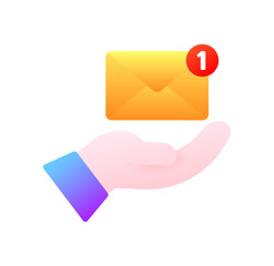 Poster - Envelope with a message in hand. Flat, color, new message, envelope in hand, new message. Vector illustration
