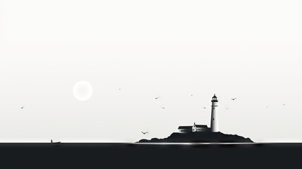 Poster -  a black and white photo of a lighthouse on a hill.  generative ai