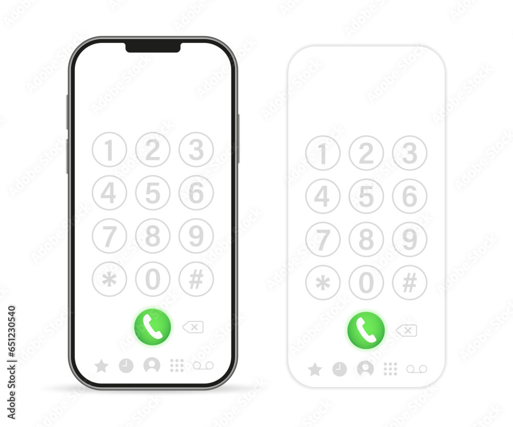Smartphone dial keypad design. Keyboard template in touchscreen device. User Keypad with numbers and letters for phone. Keypad on smartphone screen. Mobile phone numbers panel. Vector illustration