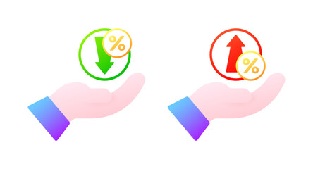 Poster - Download icon with percentages. Flat, color, sell with interest, download with interest. Vector icons