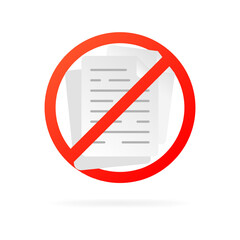 Poster - Prohibited document icon. Flat, color, red circle of prohibition, prohibited document. Vector icon