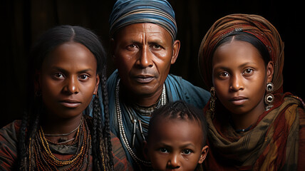 Wall Mural - family group photo of Ethiopian native tribal family.