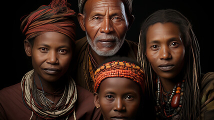 Wall Mural - family group photo of Ethiopian native tribal family.