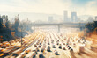 Motion Blur Illustration of Traffic on Highway During Rush Hour. Generative ai