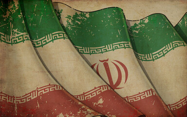 Sticker - Old Paper Print - Waving Flag of Iran